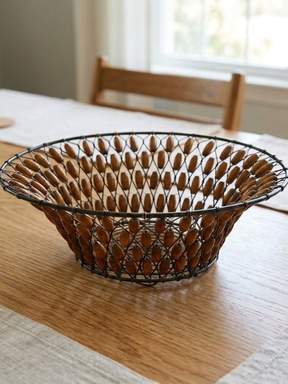 Decorative Basket Metal Wires and Wooden Beads